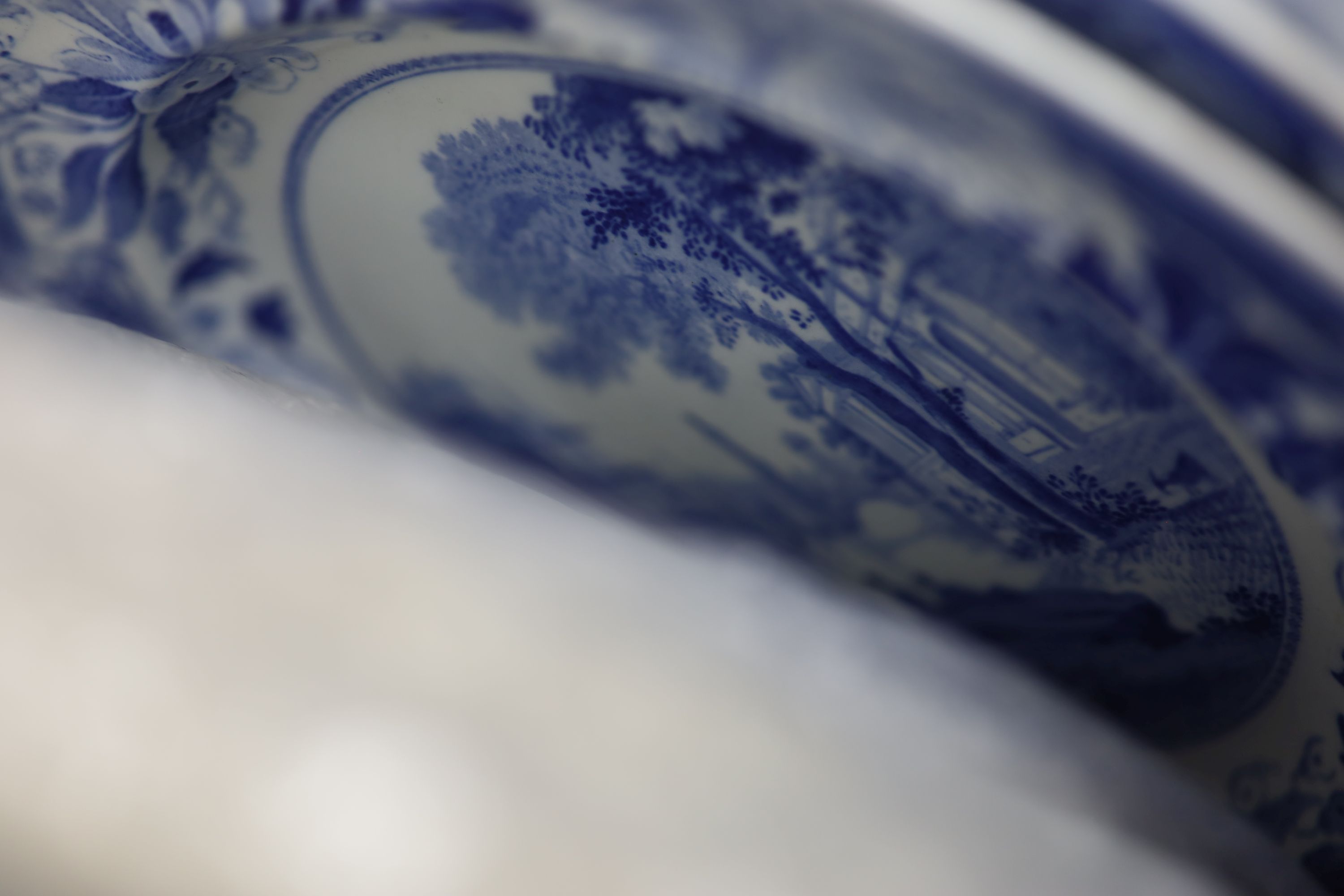 A quantity of Victorian blue and white dinner wares